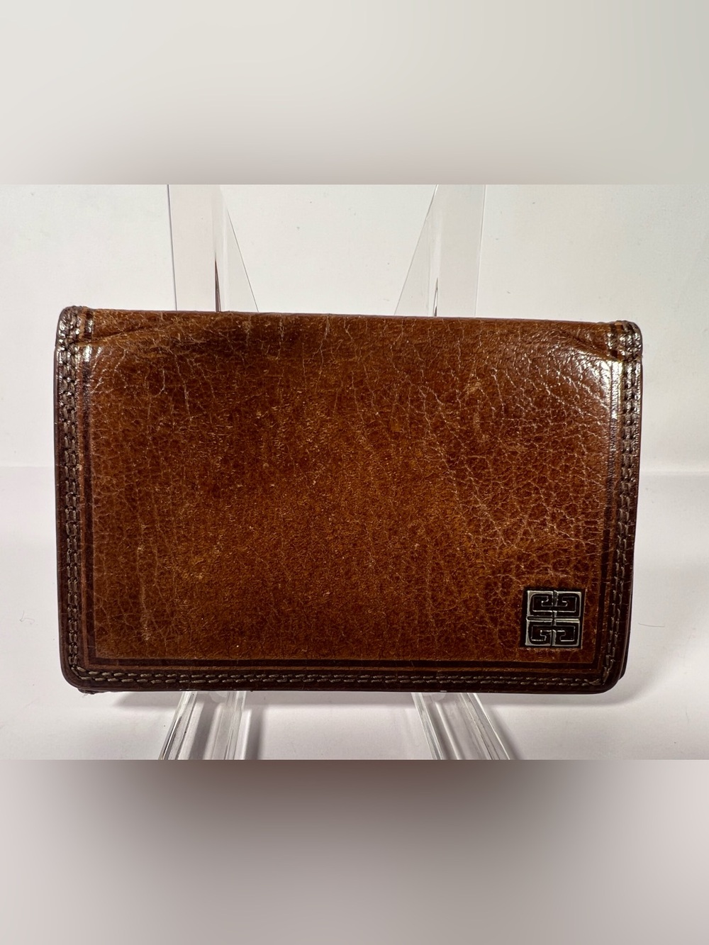 1249: Givenchy 4G Logo Brown Leather Bifold Wallet Vintage